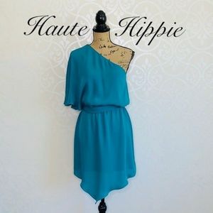 Haute Hippie Asymmetrical Silk Dress col.Turquoise